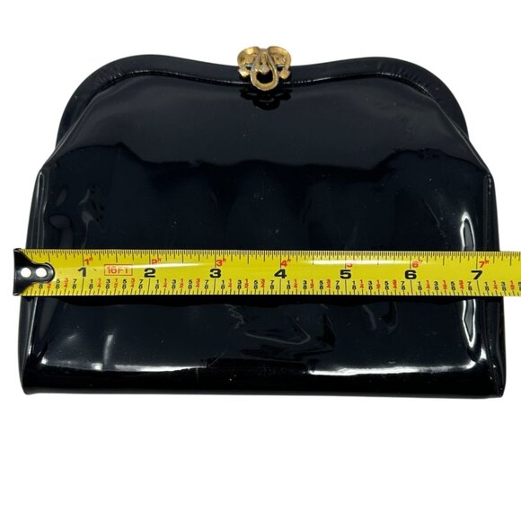 Vintage Admiral Black Patent Leather Evening Purse Clutch Gold-Tone Chain Clasp - Picture 14 of 16